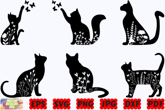 Floral Cat SVG for Embroidery Projects